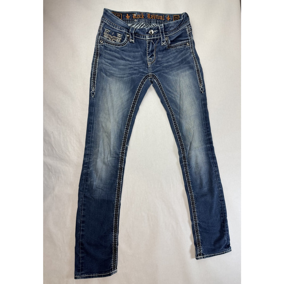 ROCK REVIVAL 25 Avery Straight Low Rise Western Pocket Flap Jewels Studs Cowboy - Picture 3 of 13